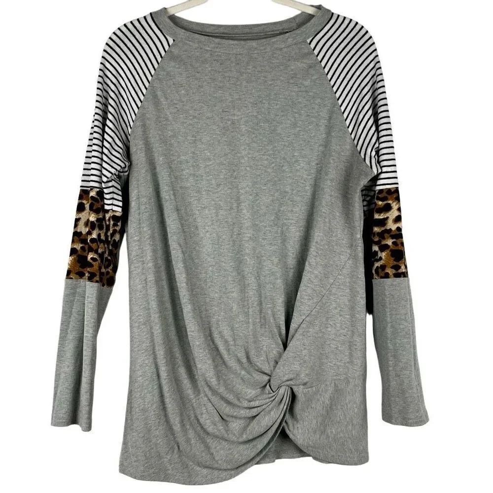 Women’s Long Sleeve Stripe Leopard T-shirt Large